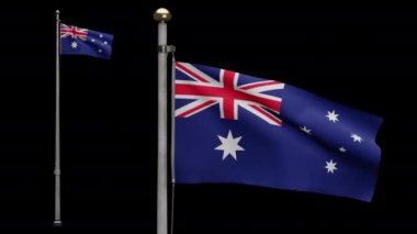 Avustralya bayrağının rüzgarda dalgalanan 3 boyutlu alfa kanalı. Avustralya afişi, yumuşak ve pürüzsüz ipek. Kumaş kumaş dokusu, Asteğmen. Ulusal gün ve ülke fırsatları için kullan - Dan