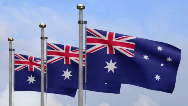 Ілюстрація Австралійського Прапора Розмахує Вітром Австралійський Прапор Дує Який Гладкий — стокове відео