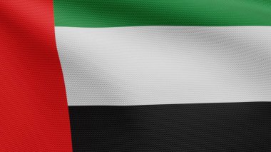 Üç boyutlu Birleşik Arap Emirlikleri bayrağı rüzgarda dalgalanıyor. BAE afişi, yumuşak ve pürüzsüz ipek. Kumaş kumaş dokusu, Asteğmen. Ulusal gün ve ülke etkinlikleri konsepti için kullan..