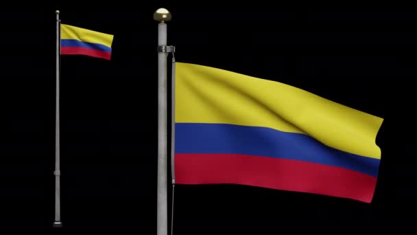 Illustration Alfakanal Colombianska Flaggan Viftar Vinden Colombia Banner Blåser Slät — Stockvideo