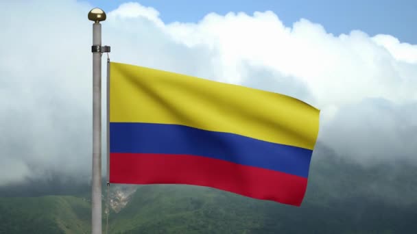 Ilustración Bandera Colombiana Ondeando Con Viento Banner Colombia Soplado Suave — Vídeo de stock