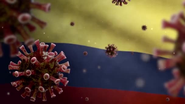 Illustration Coronavirus Grippal Flottant Dessus Drapeau Colombien Agent Pathogène Attaque — Video