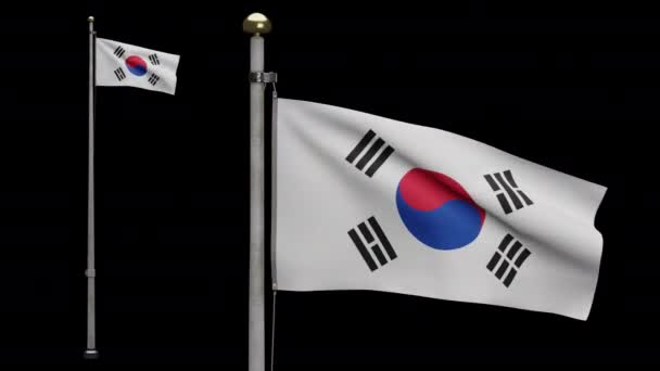 Illustration Alpha Kanal Koreanska Flaggan Viftar Vinden Sydkoreas Banderoll Blåser — Stockvideo
