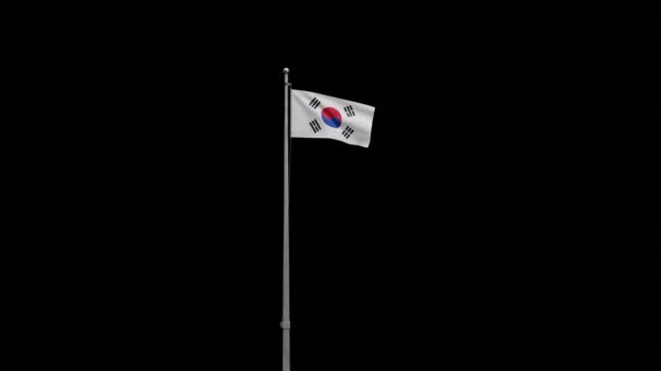 Εικόνα Alpha Κανάλι Ζουμ Στην Κορεατική Σημαία Κυματίζει Στον Άνεμο — Αρχείο Βίντεο