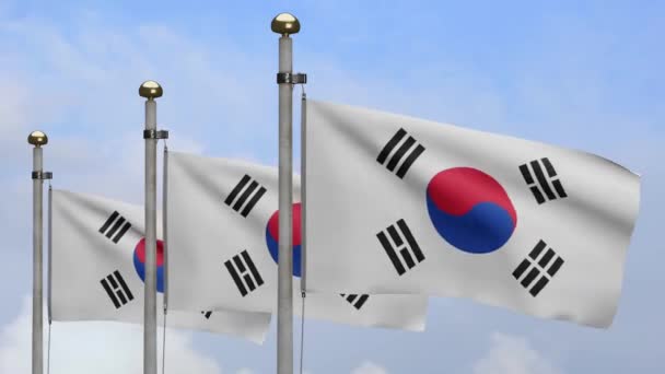 Ilustración Bandera Coreana Ondeando Con Viento Bandera Corea Del Sur — Vídeos de Stock