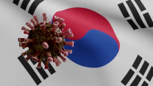 Boyutlu Kore Bayrağı Dalgalanması Coronavirus 2019 Ncov Konsepti Güney Kore — Stok video