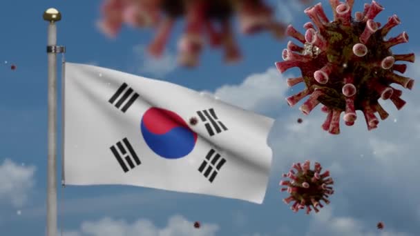 Illustratie Koreaanse Vlag Zwaaien Coronavirus 2019 Ncov Concept Aziatische Uitbraak — Stockvideo