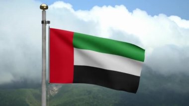 Üç boyutlu Birleşik Arap Emirlikleri bayrağı rüzgarda dalgalanıyor. BAE afişi, yumuşak ve pürüzsüz ipek. Kumaş kumaş dokusu, Asteğmen. Ulusal gün ve ülke konsepti için kullan.