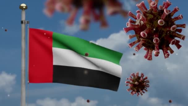 Illustrazione Emirati Arabi Uniti Bandiera Sventolando Coronavirus 2019 Concetto Ncov — Video Stock