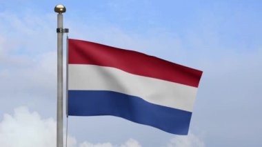 Üç boyutlu Hollanda bayrağı rüzgarda dalgalanıyor. Hollanda afişini kapat, yumuşak ve pürüzsüz ipek. Kumaş kumaş dokusu, Asteğmen. Bunu ulusal gün ve ülke etkinlikleri için kullan.