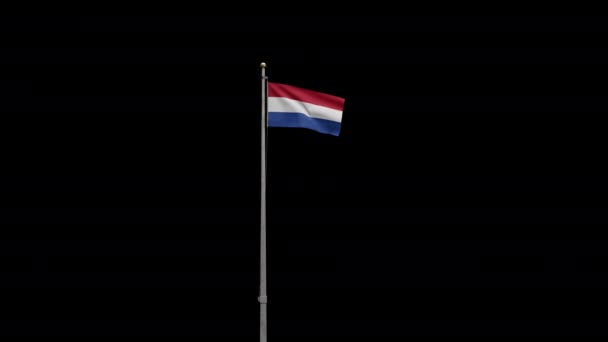 3Dイラスト風に揺れるオランダ国旗にアルファチャンネルズーム オランダのバナー滑らかなシルク吹いている 布生地の質感が背景を刻印 ナショナルデーや国の機会のための使用 コンセプトダン — ストック動画