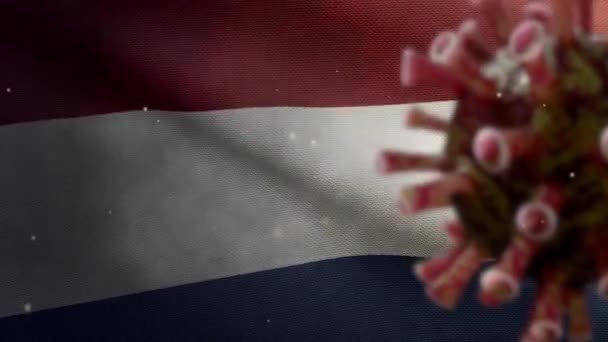 Иллюстрация Голландский Флаг Концепция Coronavirus 2019 Ncov Азиатская Вспышка Нидерландах — стоковое видео