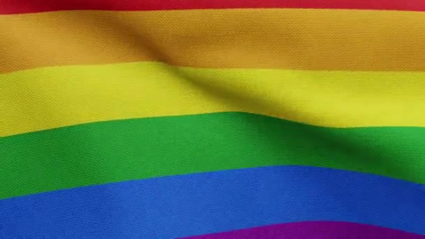 Illustration Pride Gay Flagga Viftar Vinden Närbild Hbtq Regnbågsbanderoll Blåser — Stockvideo