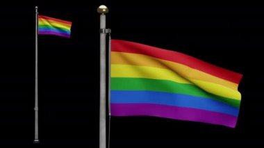 Gururlu gay bayrağı rüzgarda dalgalanıyor. LGBT gökkuşağı afişini kapat, yumuşak ve pürüzsüz ipek. Kumaş kumaş dokusu, Asteğmen. Ulusal gün ve etkinlik konsepti için kullan.