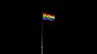 3D illüstrasyon Alfa kanalı rüzgarda dalgalanan gay bayrağına odaklan. LGBT gökkuşağı flaması pürüzsüz ipek üflüyor. Kumaş kumaş dokusu, Asteğmen. Ulusal gün ve etkinlik kavramları için kullan.
