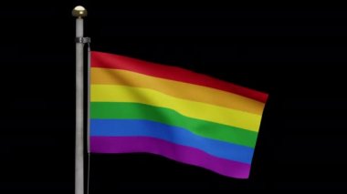 3D illüstrasyon Alfa kanalı rüzgarda dalgalanan gay bayrağına odaklan. LGBT gökkuşağı flaması pürüzsüz ipek üflüyor. Kumaş kumaş dokusu, Asteğmen. Ulusal gün ve etkinlik kavramları için kullan.