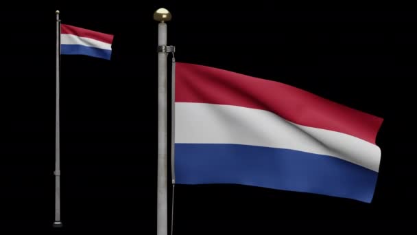 Illustration Alpha Channel Dutch Flag Waving Wind Netherlands Banner Blowing — Stock Video