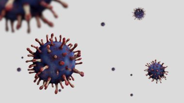 Üç boyutlu illüstrasyon. Coronavirus salgını solunum sistemini etkiliyor. Covid 19 tipi bir grip virüsü. Tehlikeli bir grip olarak görülüyor. Hastalık hücreleriyle salgın hastalık riski kavramı.