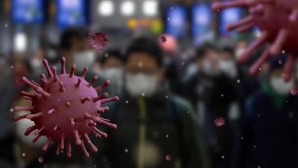 Illüstrasyon Kavramı Covid Karantina Mers Cov Grip Koronavirüsü Tıbbi Maske — Stok video