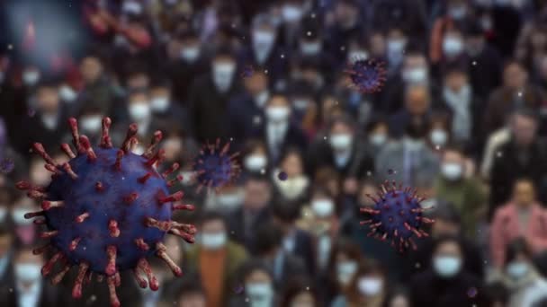 Ilustrace Coronavirus 2019 Ncov Koncept Shora Pohled Podnikatele Stanici Shinagawa — Stock video