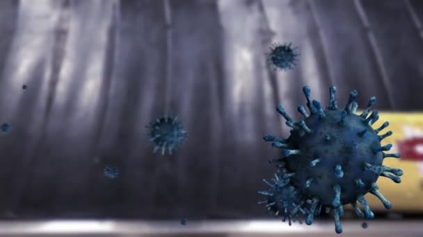 Ilustração Coronavírus Gripe Flutuando Com Mala Correia Transportadora Bagagem Reivindicação — Vídeo de Stock