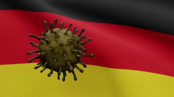 Ilustracja Wirus Grypy Unoszący Się Nad Niemiecką Flagą Patogen Atakuje — Wideo stockowe