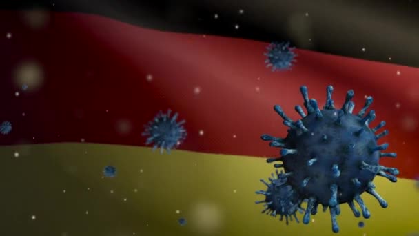 Illustration Coronavirus Grippal Flottant Dessus Drapeau Allemand Agent Pathogène Attaque — Video