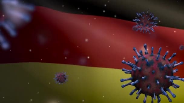 Illustrazione Bandiera Tedesca Sventola Con Epidemia Coronavirus Che Infetta Sistema — Video Stock