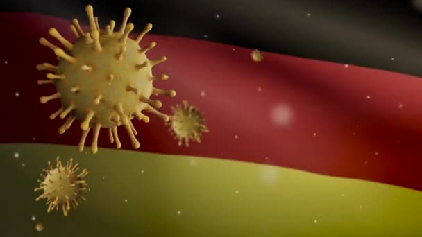Ilustración Bandera Alemana Ondeando Con Brote Coronavirus Infectando Sistema Respiratorio — Vídeo de stock