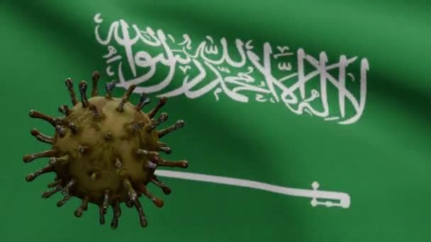 Illustration Grippe Coronavirus Schwebt Über Königreich Saudi Arabien Flagge Erreger — Stockvideo