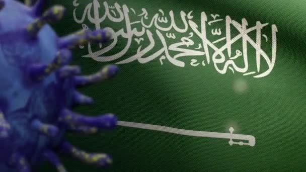 Ilustrace Království Saúdská Arábie Vlajka Mávající Epidemií Koronaviru Infikující Dýchací — Stock video