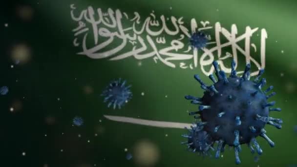 Illustration Königreich Saudi Arabien Flagge Schwenken Und Coronavirus 2019 Ncov — Stockvideo