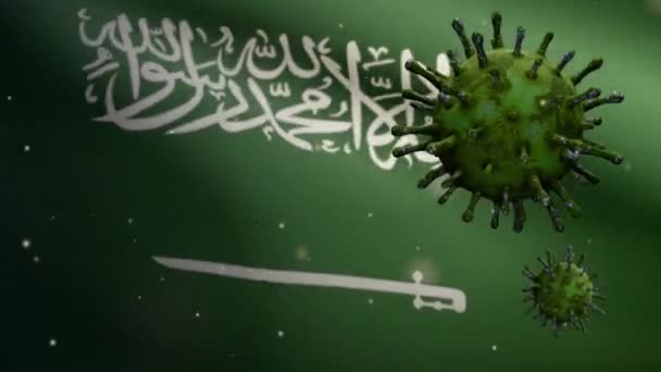 Illustration Βασίλειο Της Σαουδικής Αραβίας Κυματίζει Σημαία Και Coronavirus 2019 — Αρχείο Βίντεο