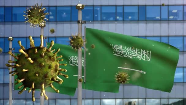 Ilustração Reino Arábia Saudita Bandeira Acenando Com Surto Coronavirus Infectando — Vídeo de Stock