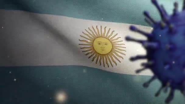 Illusztráció Influenza Koronavírus Felett Lebegő Argentin Zászló Kórokozó Támadások Légúti — Stock videók