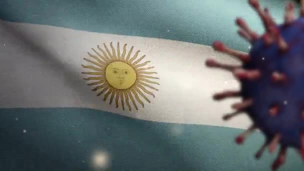 Illustrazione Influenza Coronavirus Galleggiante Sulla Bandiera Argentina Attacchi Patogeni Delle — Video Stock