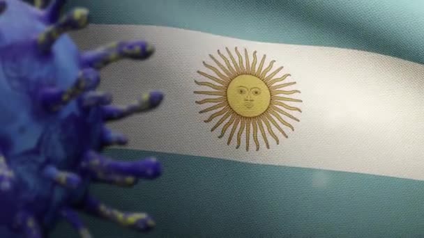 Illustrazione Influenza Coronavirus Galleggiante Sulla Bandiera Argentina Attacchi Patogeni Delle — Video Stock