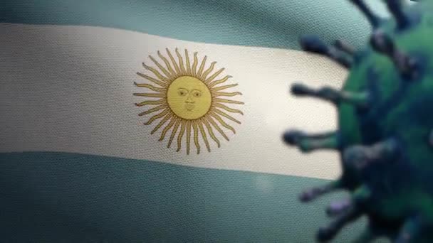 Ilustração Bandeira Argentina Acenando Com Surto Coronavirus Infectando Sistema Respiratório — Vídeo de Stock