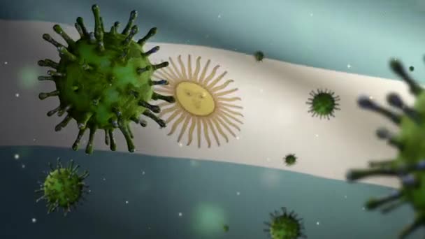 Illustration Grippe Coronavirus Schwebt Über Argentinischer Flagge Erreger Greift Atemwege — Stockvideo