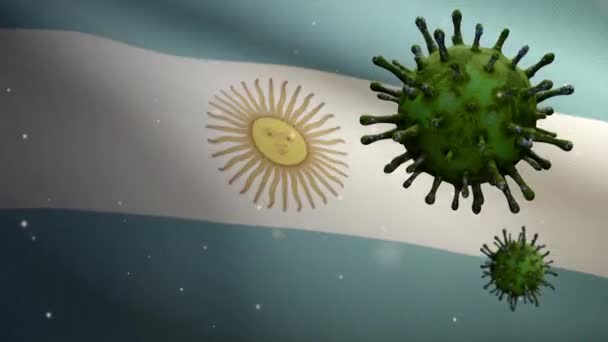 Ilustrace Argentinská Vlajka Epidemií Koronaviru Která Infikuje Dýchací Systém Jako — Stock video