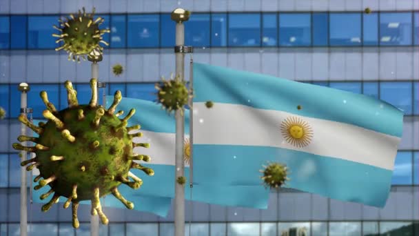 Ilustrace Argentinská Vlajka Vypuknutím Koronaviru Jako Nebezpečná Chřipka Moderním Městě — Stock video
