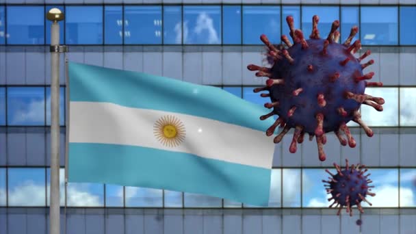 Ilustração Bandeira Argentina Acenando Com Surto Coronavirus Como Gripe Perigosa — Vídeo de Stock