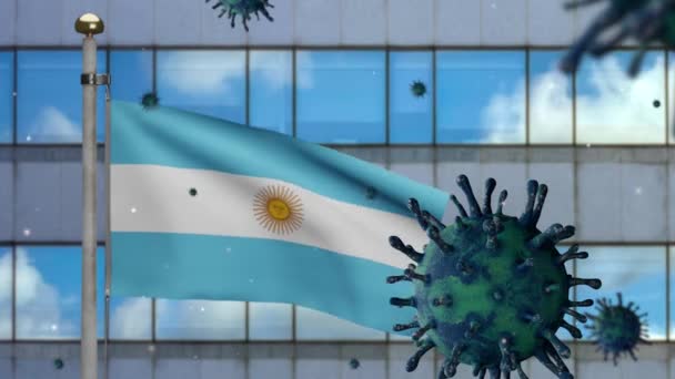 Illustrazione Bandiera Argentina Che Sventola Con Epidemia Coronavirus Come Pericolosa — Video Stock