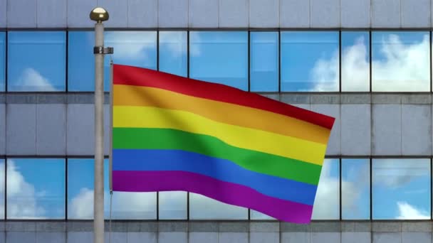 Illustration Fierté Drapeau Gay Agitant Dans Une Ville Moderne Gratte — Video