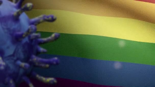 Ilustración Orgullo Bandera Gay Ondeando Con Brote Coronavirus Infectando Sistema — Vídeos de Stock