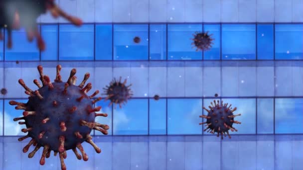 Boyutlu Illüstrasyon Enfeksiyon Covid19 Virüsü Güzel Modern Kuleye Sahip Finans — Stok video