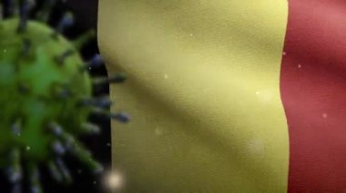 3 boyutlu illüstrasyon Belçika bayrağı sallama ve Coronavirus 2019 nCov konsepti. Belçika 'da Asya salgını, koronavirüs salgını, salgın gibi tehlikeli grip salgını vakaları. Mikroskop virüsü Covid 19-Dan