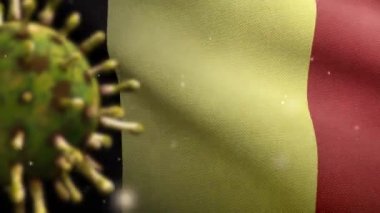 Coronavirüs salgınıyla sallanan 3 boyutlu Belçika bayrağı solunum sistemini tehlikeli grip olarak etkiliyor. Covid19 virüsünün arka planında ulusal Belçika bayrağı var. Salgın riski kavramı - Dan