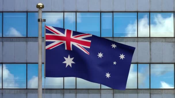 Illusztráció Ausztrál Zászló Integetett Modern Felhőkarcoló Város Ausztrália Banner Fúj — Stock videók