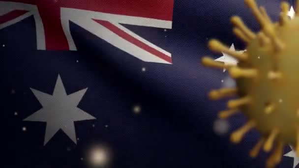 Illustration Drapeau Australien Agitant Une Épidémie Coronavirus Infectant Système Respiratoire — Video